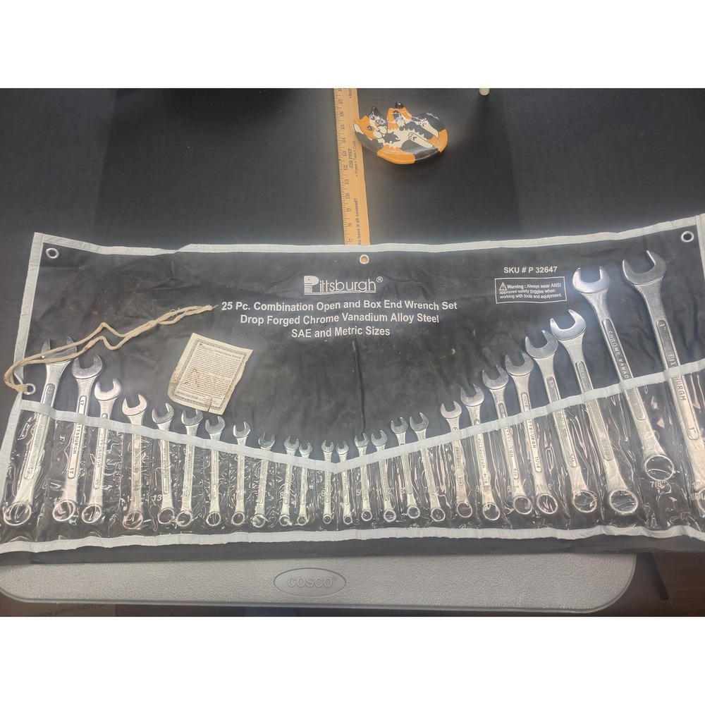 Pittsburgh 25 Pc Combination Wrench Set SAE Metric P32647 Chrome Vanadium Steel